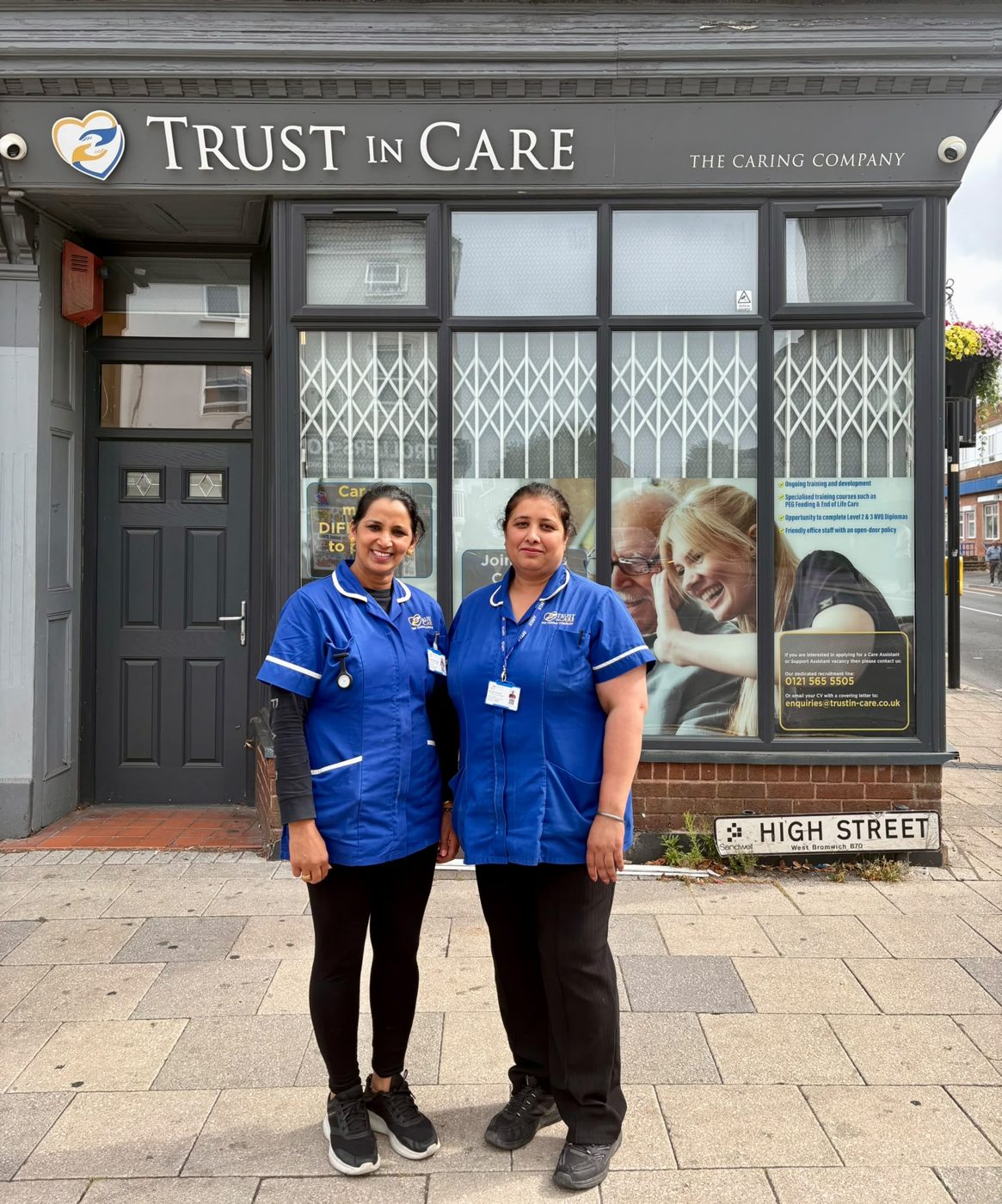 Trust In Care carers outside the West Bromwich office on High Street